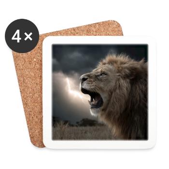 Dramatic Roaring King - Lion in the Storm - Coasters (set of 4) - white - Front