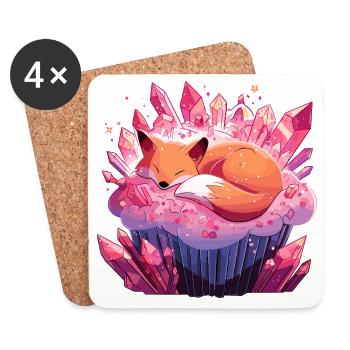 Petit Renard sur Cupcake en Cristal - Dessous de verre (lot de 4) - blanc - Devant