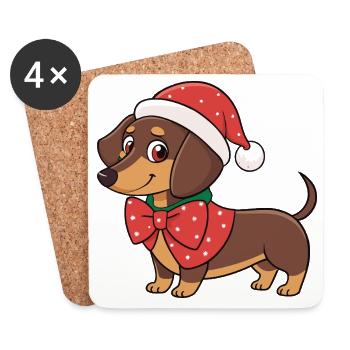 Festive Dachshund Christmas Red Bow - Coasters (set of 4) - white - Front