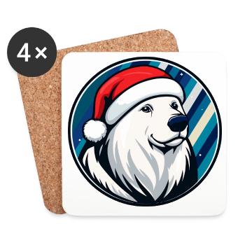 Ours polaire avec un chapeau de Noël - Dessous de verre (lot de 4) - blanc - Devant