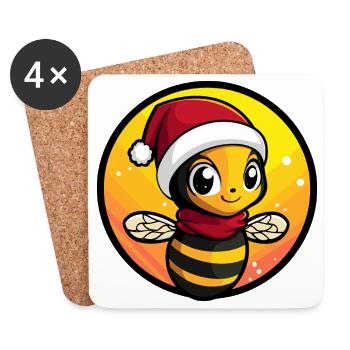 Biene Santa Weihnachten - Untersetzer (4er-Set) - Weiß - Vorne