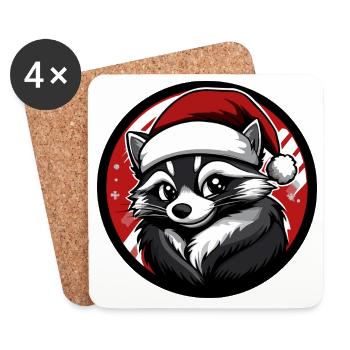 Raton laveur au chapeau de Noël - Dessous de verre (lot de 4) - blanc - Devant
