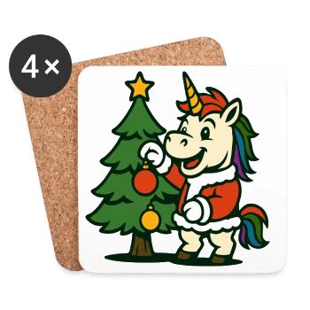 Santa Licorn décorant l’art du sapin de Noël - Dessous de verre (lot de 4) - blanc - Devant