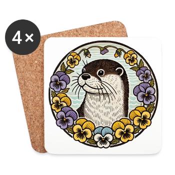 La loutre dans le cercle floral - Dessous de verre (lot de 4) - blanc - Devant