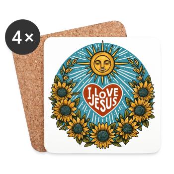 Sunlit Heart I Love Jesus and Sunflowers - Untersetzer (4er-Set) - Weiß - Vorne
