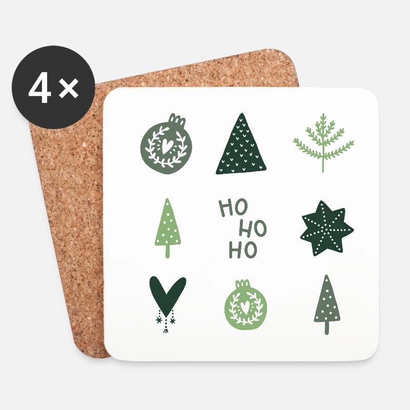HO HO HO - TANNENGRÜN - Untersetzer (4er-Set) - Weiß