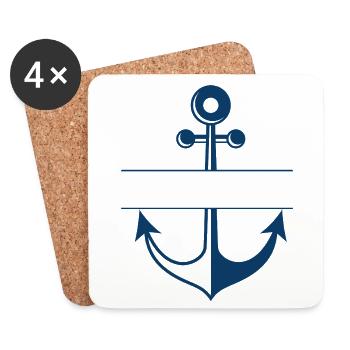 Personalisierter blauer Angelanker - Untersetzer (4er-Set) - Weiß - Vorne
