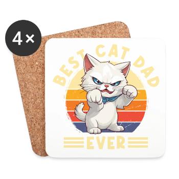 Cat Best Cat Dad Ever Cat Dad Funny Saying - Coasters (set of 4) - white - Front