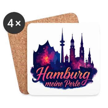 Hamburg Perle Stadt Silhouette Hafen Geschenk - Untersetzer (4er-Set) - Weiß - Vorne