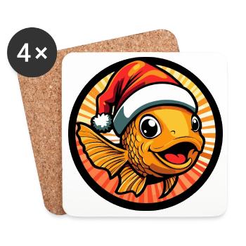 Noël du Père Noël dessiné du Père Noël poisson rouge - Dessous de verre (lot de 4) - blanc - Devant