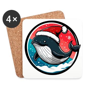 Whale with Santa hat - Coasters (set of 4) - white - Front