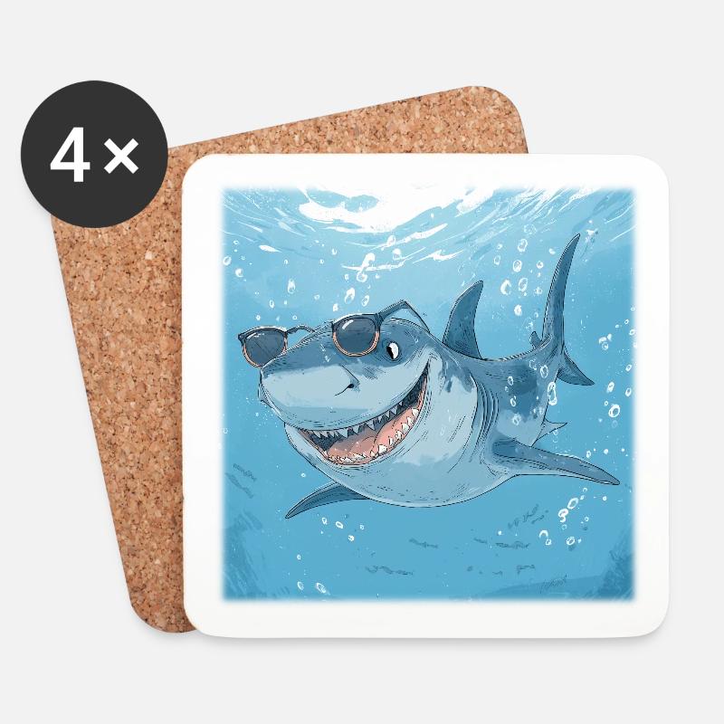 Lässiger Sonnenbrillen-Hai – Cool unter Wasser - Untersetzer (4er-Set) - Weiß