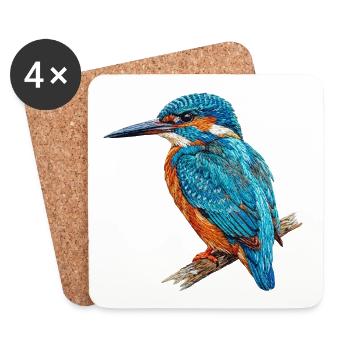 Bestickter Eisvogel stilvoll naturbedruckt (bedruckt) - Untersetzer (4er-Set) - Weiß - Vorne