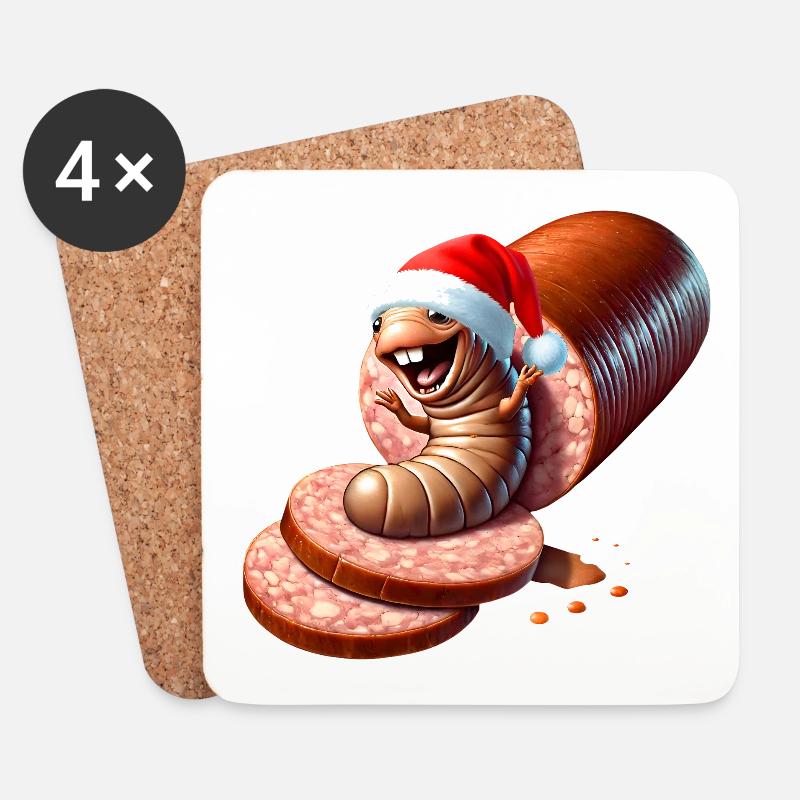 Salami Made Santa Karikatur - Untersetzer (4er-Set) - Weiß
