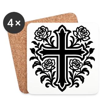 Cross Symbol Roses - Coasters (set of 4) - white - Front