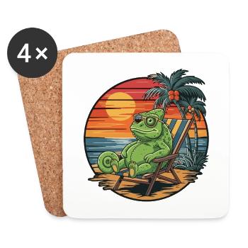 Caméléon drôle sur la plage Coucher de soleil des vacances d’été - Dessous de verre (lot de 4) - blanc - Devant
