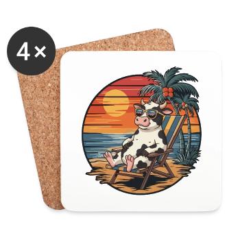Vache drôle sur la plage Coucher de soleil des vacances d’été - Dessous de verre (lot de 4) - blanc - Devant