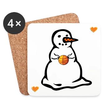 Bonhomme de neige pour enfants de basket-ball d’hiver - Dessous de verre (lot de 4) - blanc - Devant