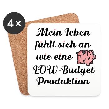 Low Budget Mood – Funny Broken Piggy Bank Cartoon - Untersetzer (4er-Set) - Weiß - Vorne