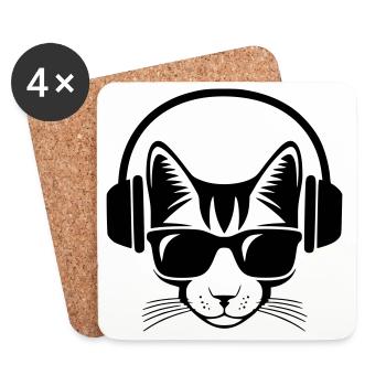 chat casque de musique et lunette de soleil - Dessous de verre (lot de 4) - blanc - Devant