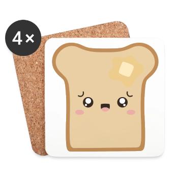 Toast kawaii avec du beurre fondu - Dessous de verre (lot de 4) - blanc - Devant