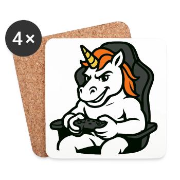 Gaming-Einhorn-Maskottchen im Gamer-Stuhl - Untersetzer (4er-Set) - Weiß - Vorne