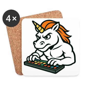 Unicorn DJ Maskottchen macht Beats auf dem Pad - Untersetzer (4er-Set) - Weiß - Vorne