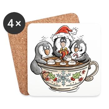 Niedliche Weihnachten Pinguine in Kakaotasse - Untersetzer (4er-Set) - Weiß - Vorne