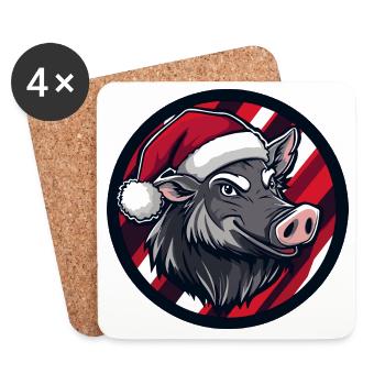 Wild boar with Santa hat - Coasters (set of 4) - white - Front