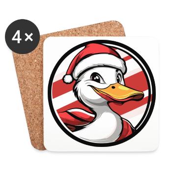 Christmas duck with Santa hat - Coasters (set of 4) - white - Front