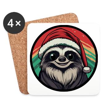 Weihnachts-Sloth im Santa-Hut - Untersetzer (4er-Set) - Weiß - Vorne