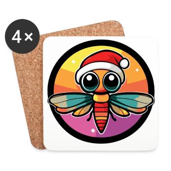 Kawaii Bee in Santa Hat Circle - Coasters (set of 4) - white - Front