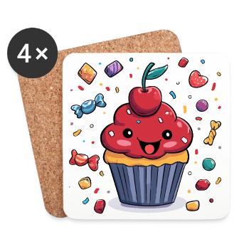 Kawaii Cupcake mit Konfetti - Untersetzer (4er-Set) - Weiß - Vorne