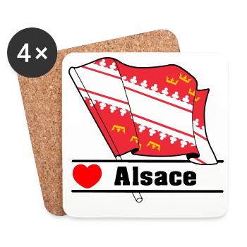 Elsass-Flagge + Herz + Text "Elsass" - Untersetzer (4er-Set) - Weiß - Vorne