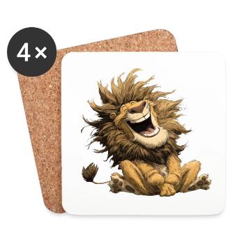 Lachender Löwe Wildkatze Lustig Fröhlich Humor  - Untersetzer (4er-Set) - Weiß - Vorne