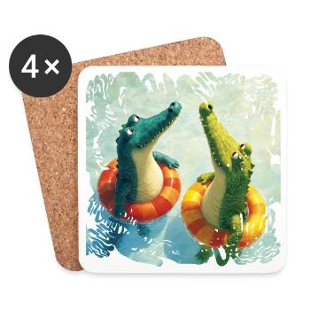 Krokodile im Wasserspaß Duo - Untersetzer (4er-Set) - Weiß - Vorne