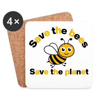 Save the Bees – Rettet unsere Bienen und Erde - Untersetzer (4er-Set) - Weiß - Vorne