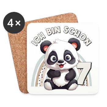 7e anniversaire Panda Bear Arc-en-ciel Doux Mignon - Dessous de verre (lot de 4) - blanc - Devant
