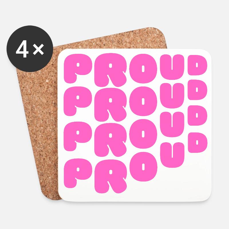 Pride / CSD / LGBTQ+ Design "PROUD" - Untersetzer (4er-Set) - Weiß