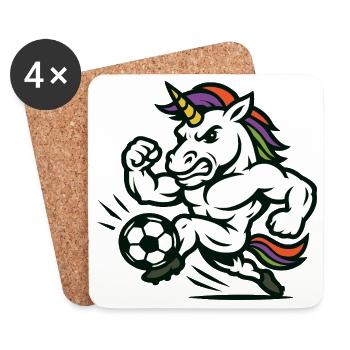 Mascotte Power Unicorn Soccer Sprintant Vite - Dessous de verre (lot de 4) - blanc - Devant