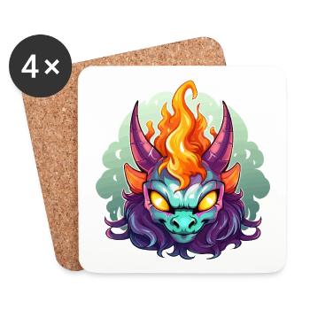 Tête de Feu Face de Démon - Dessous de verre (lot de 4) - blanc - Devant