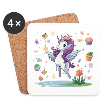Licorne pastel avec magie de confettis - Dessous de verre (lot de 4) - blanc - Devant