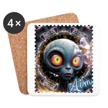 Des yeux extraterrestres dans le cercle de brouillard - Dessous de verre (lot de 4) - blanc - Devant