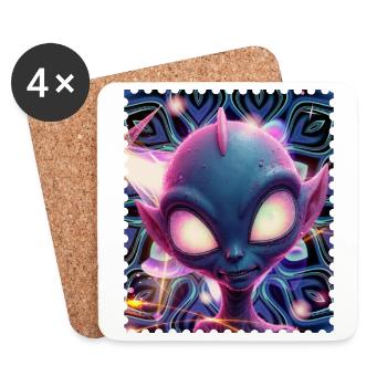 Portrait d’extraterrestre néon dans Psychedelicht - Dessous de verre (lot de 4) - blanc - Devant