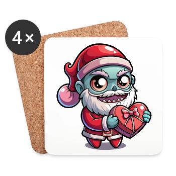 Zombie du Père Noël avec cadeau au cœur - Dessous de verre (lot de 4) - blanc - Devant