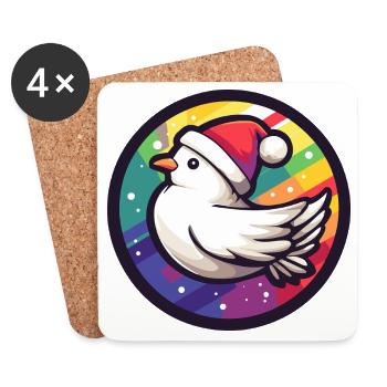 Christmas Bird in Rainbow Ring - Coasters (set of 4) - white - Front