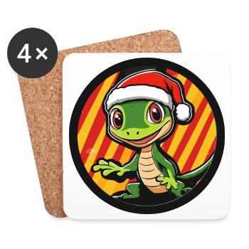Dessin animé de Gecko de Noël - Dessous de verre (lot de 4) - blanc - Devant