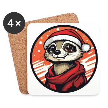Suricate avec un chapeau de Père Noël - Dessous de verre (lot de 4) - blanc - Devant