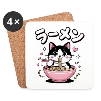Ramen Cat - Food Lover Design - Dessous de verre (lot de 4) - blanc - Devant