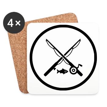 Gekreuzte Angelruten Logo Icon Vektor - Untersetzer (4er-Set) - Weiß - Vorne